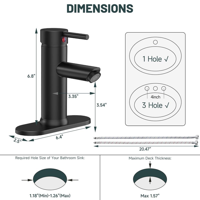 Green Spring Black Bathroom Faucet, Greenspring Bathroom Sink Faucet, Single Handle One Hole Bathroom Faucets, Farmhouse Lavatory Basin Vanity Sink Faucet with Supply Line, Brass - Image 2